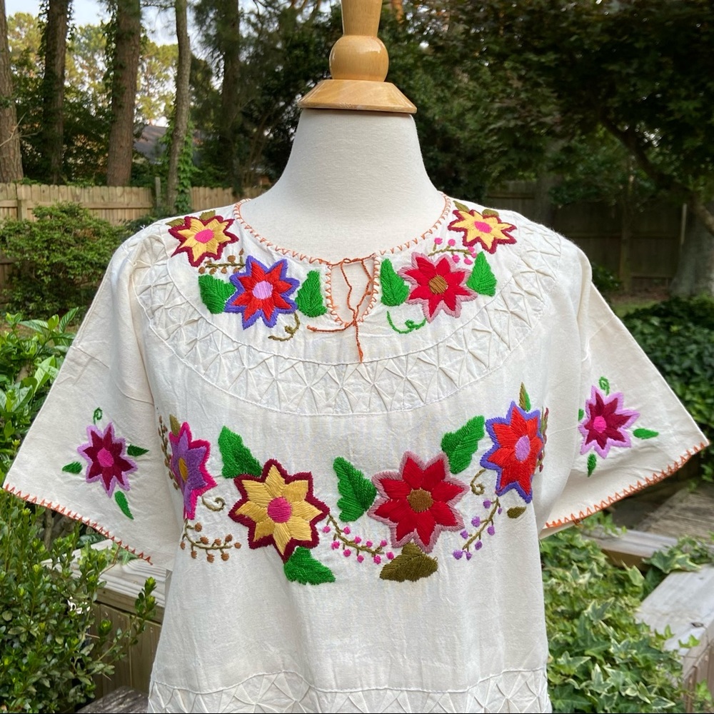 - Mexican Hand Embroidered Blouse Bohemian s…